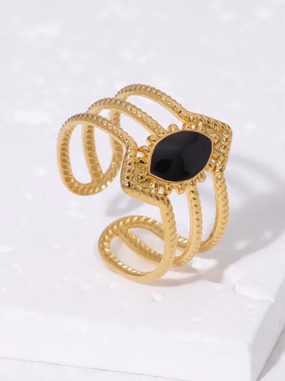 Black Marquise Statement Ring | PVD Gold Coated Stainless Steel